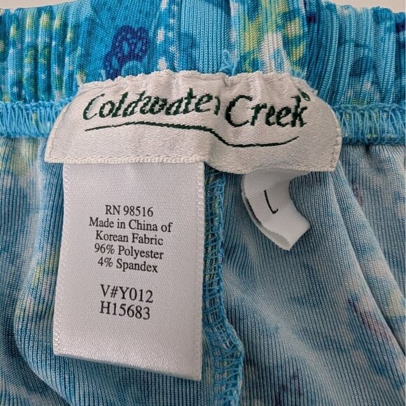 Coldwater Creek Paisley Slinky Pants Womens Size Large Blue Stretch Pull On - Picture 4 of 10